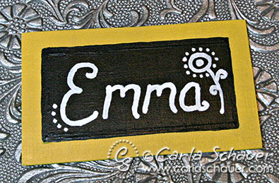 Acrylic painted birthday tag by Carla Schauer