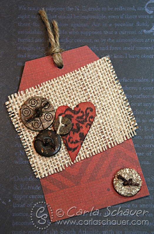 Button and Burlap tag by Carla Schauer