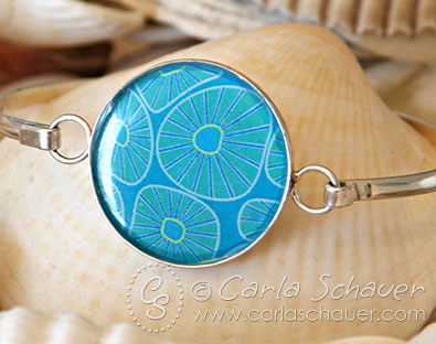 Silver and Resin Bangle Bracelet with art from Carla Schauer Designs Silver and Resin Bangle Bracelet with art from Carla Schauer Designs