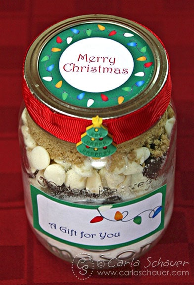 Christmas Lights Printable Canning Jar Labels on Layered Cookie Mix