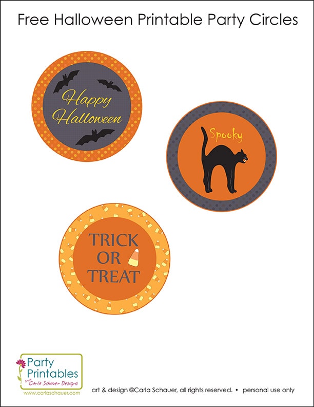 Free Printable Halloween party circles from Carla Schauer Designs