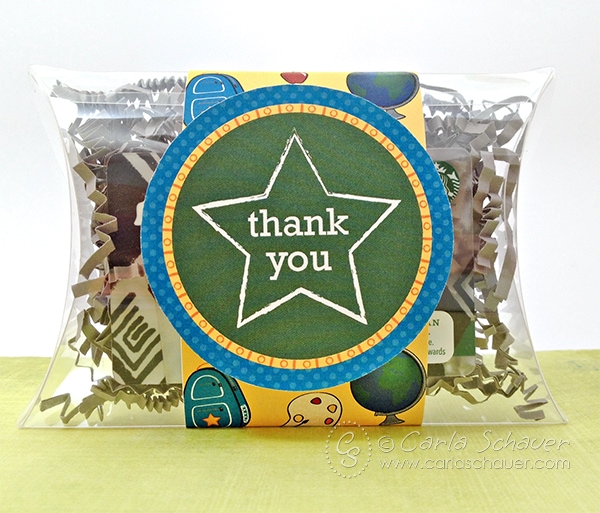 Teacher appreciation gift card holder, using free printable wrap and tags from carlaschauer.com