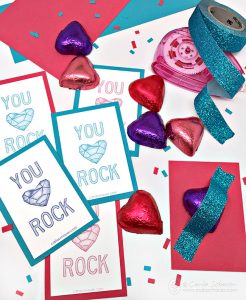 Printable class valentine cards with candy. Super cute and the printables are free. From Carla Schauer Designs.