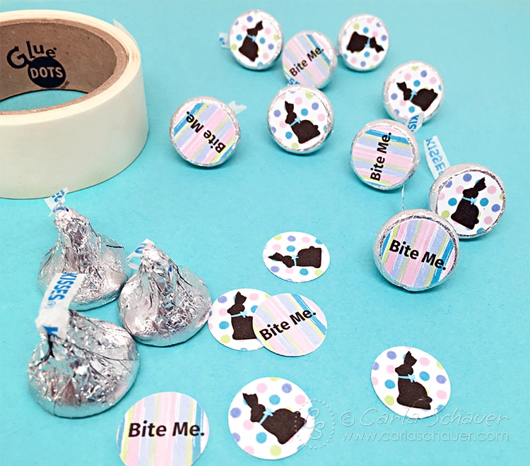 Free printable funny chocolate bunny candy labels. Carla Schauer Designs