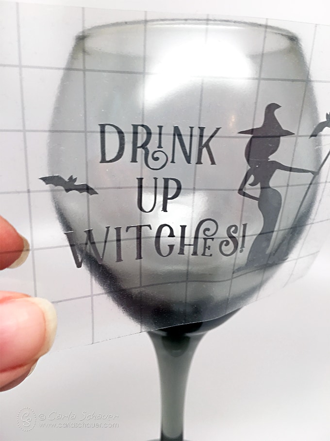 Snarky DIY Halloween wine glasses using a fun free cut file.