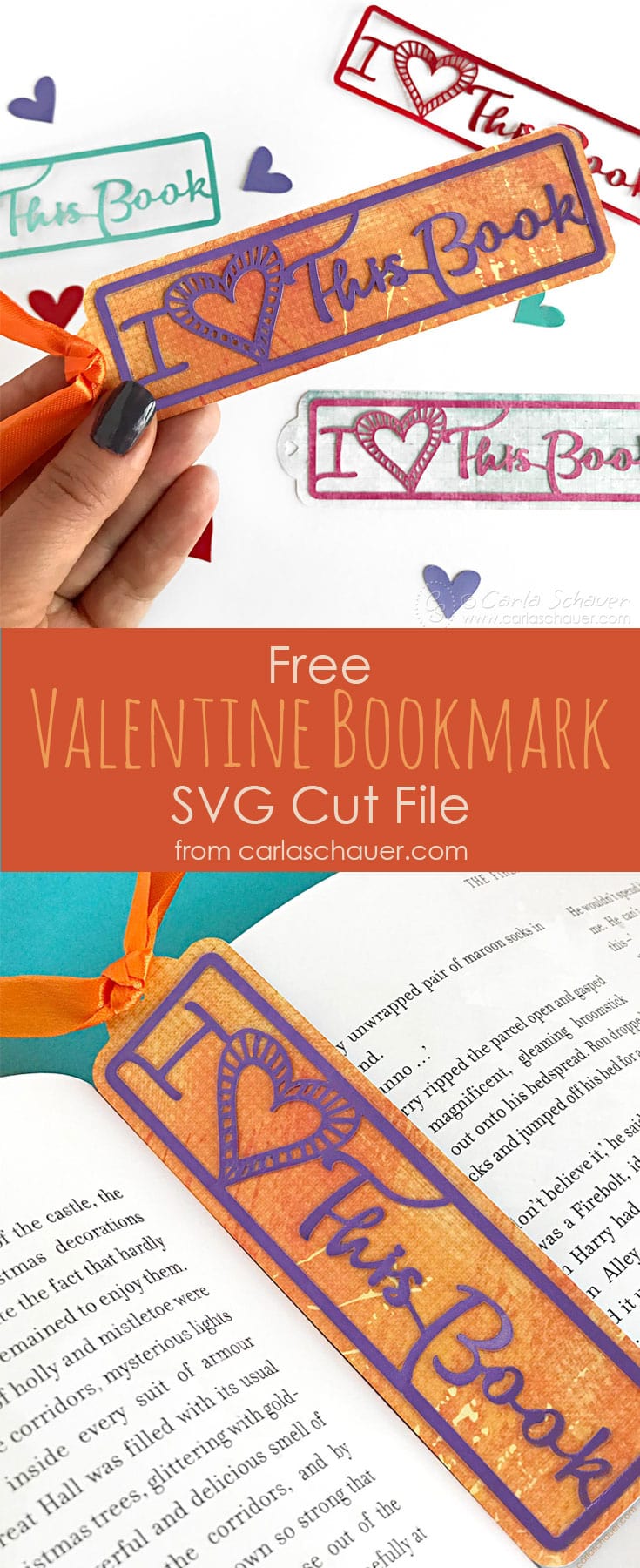 Cute Valentine Bookmark SVG file - Carla Schauer Designs