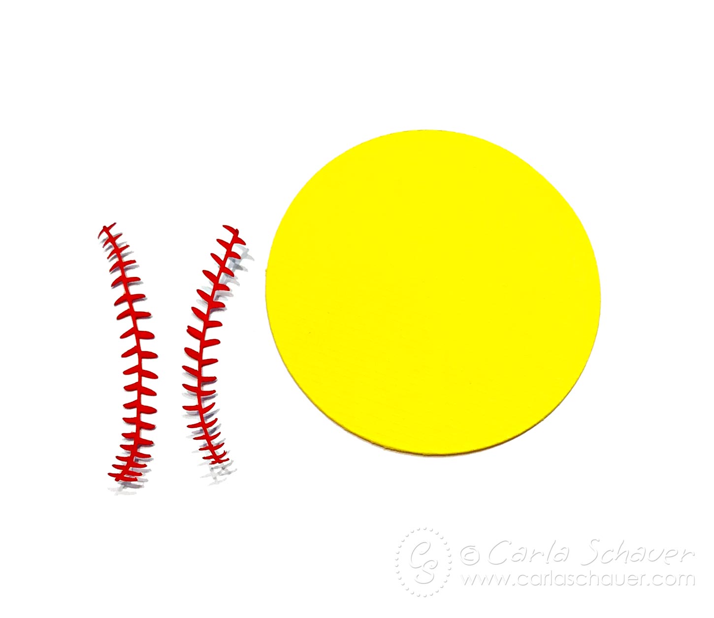 Cut softball pieces from colored cardstock to make softball crafts. | Free cutting file from Carla Schauer Studio