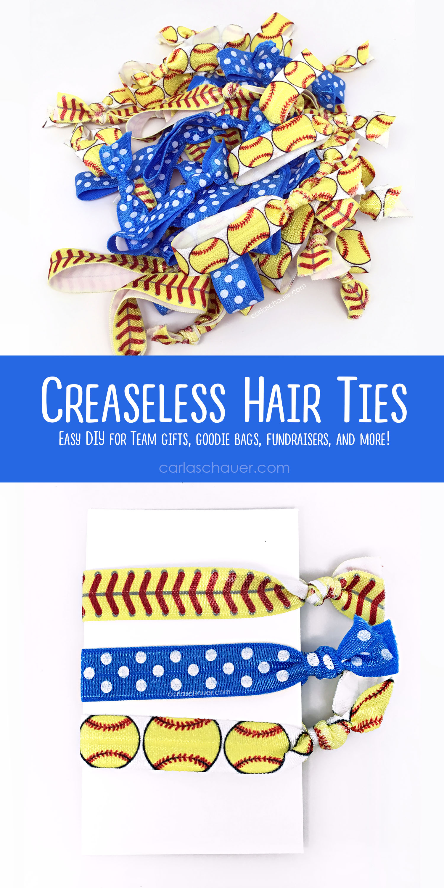 Softball no-crease hair ties pin image.