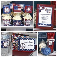 July 4th Patriotic Party Kit, Printable, Editable. USA Stars & Stripes invitation included. DIY Instant Download Print-at-home Kit