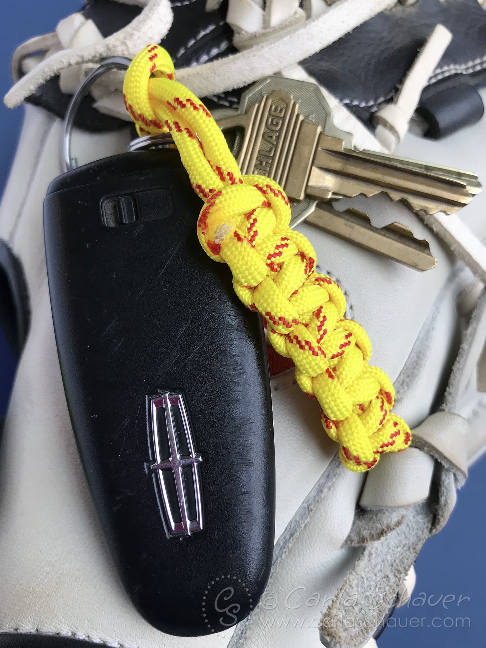Paracord Softball Keychain gift attaches easily to keys.