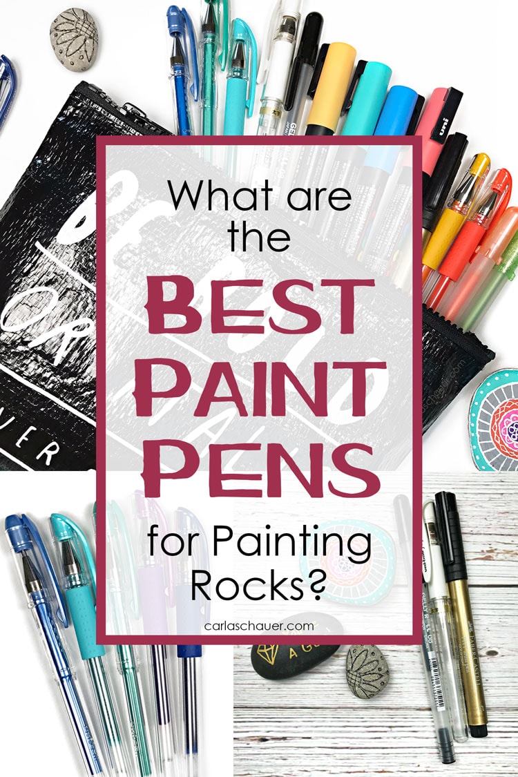 Photo collage of pens for rock painting, with text overlay for pinterest.