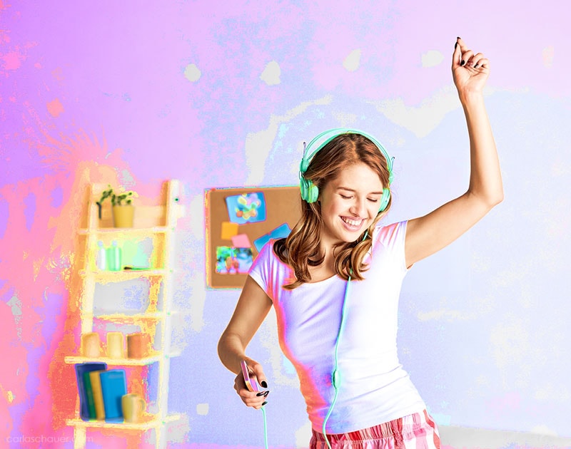 Teenage girl relieving stress by dancing.