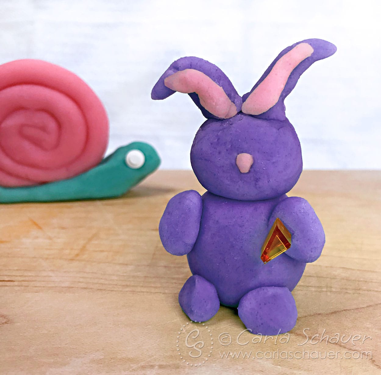 Rabbit and snail made from homemade playdough.