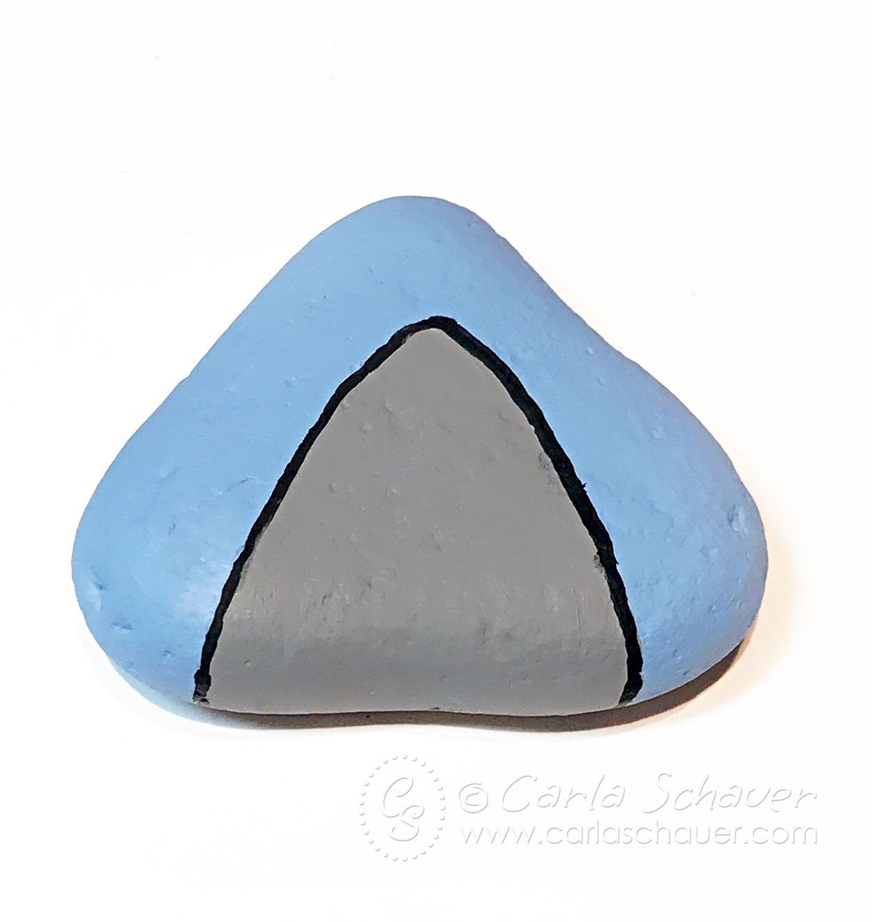 Gray pointed oval painted on blue stone.
