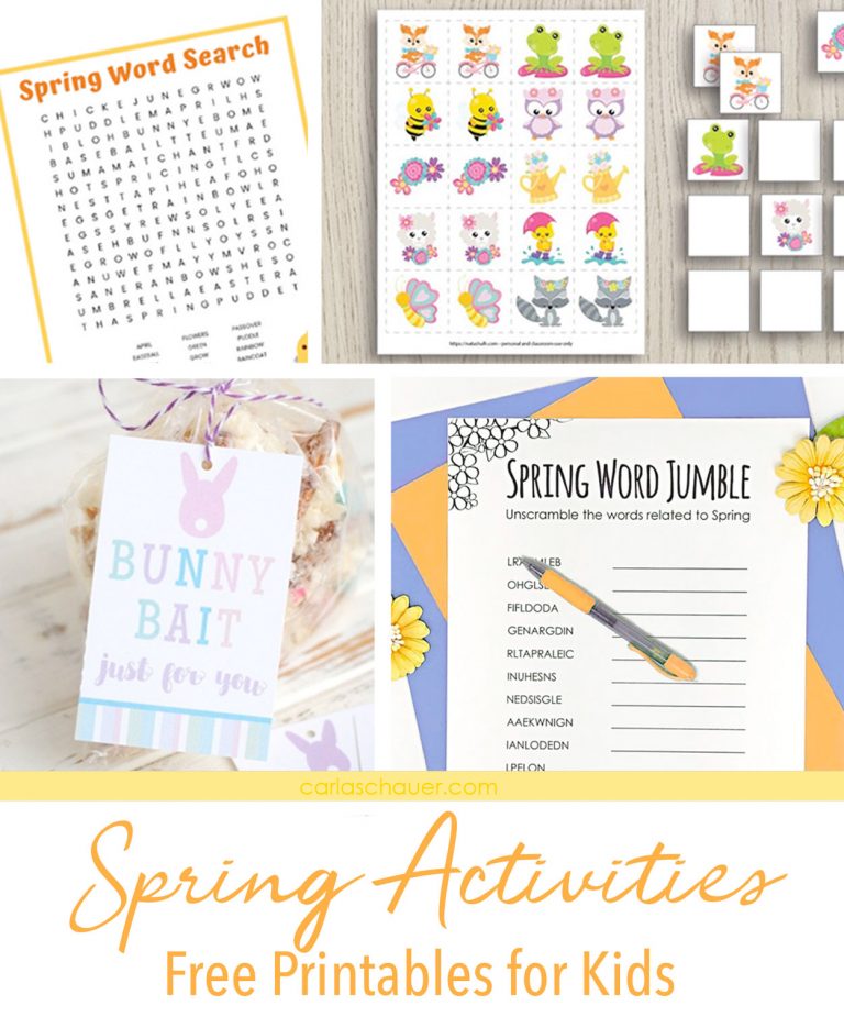 collage of printable spring activities photos