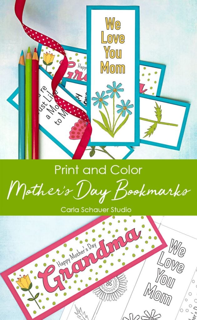 Printable Mother's Day Bookmarks on blue background.