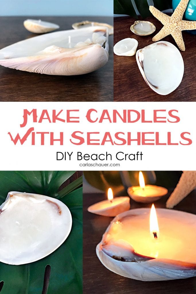 Candle photo collage with "Make Candles With Seashells" text overlay