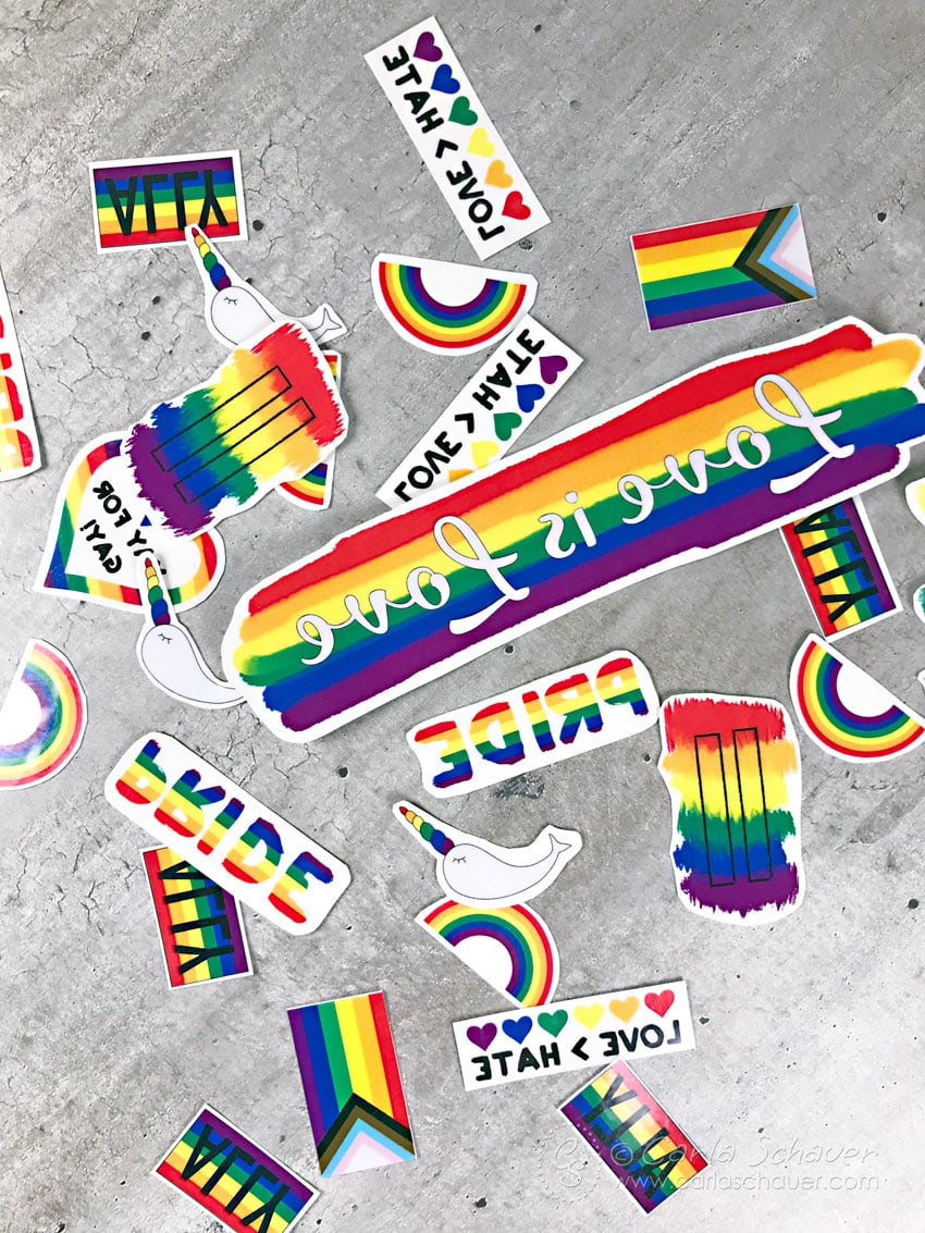 Cut out Pride images printed in reverse.