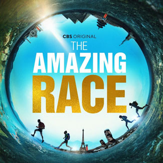 blue circle with people silhouettes on bottom-Amazing Race TV show logo