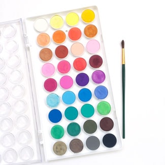 Colorful watercolor paint palette with paintbrush 