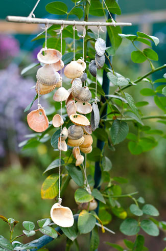 windchime mobile made from seashells and twine